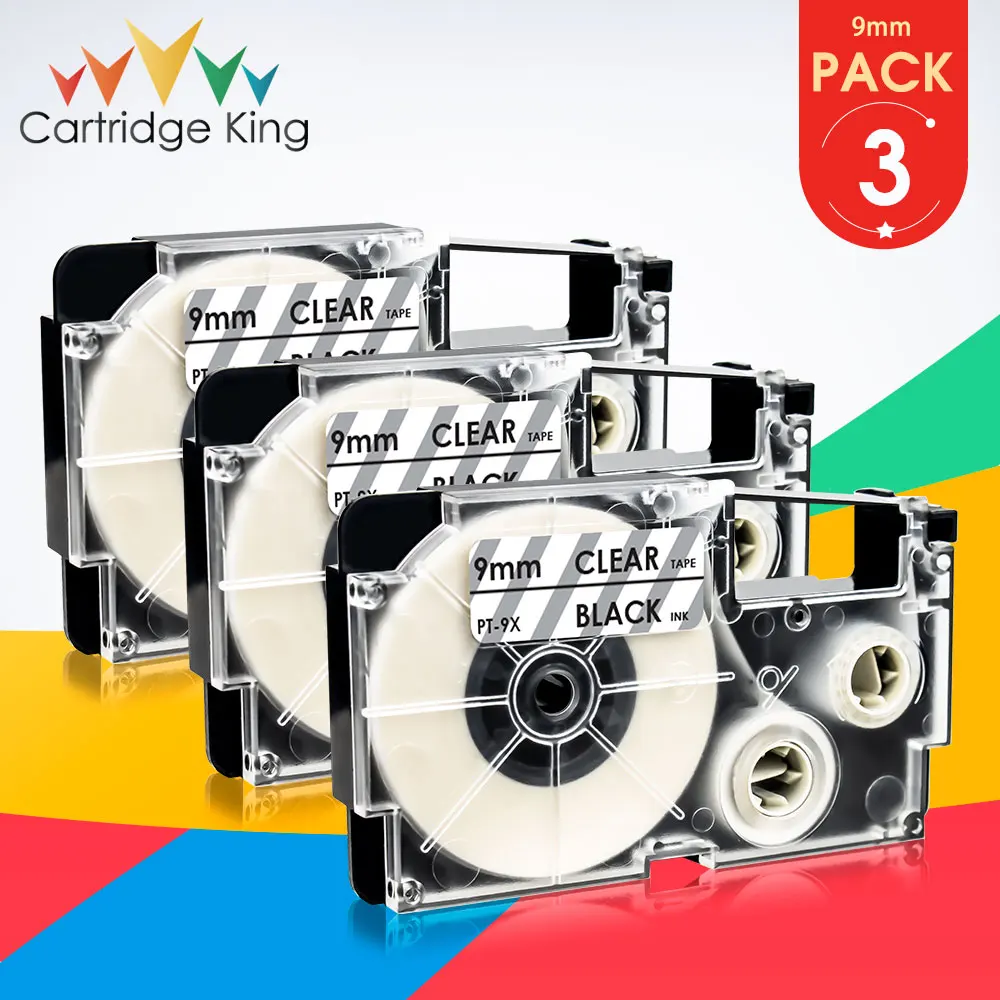 

3PK for Casio XR-9X Black on Clear 9mm 3/8" Cassette Label Tape for Casio KL-60 KL-120 KL-70e KL-100e KL-100 KL-200 Label Maker