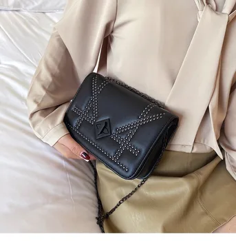 

Women's shoulder bag slant span bag student bag Korean version versatile ins small bag rivet bag chain bag small square bag