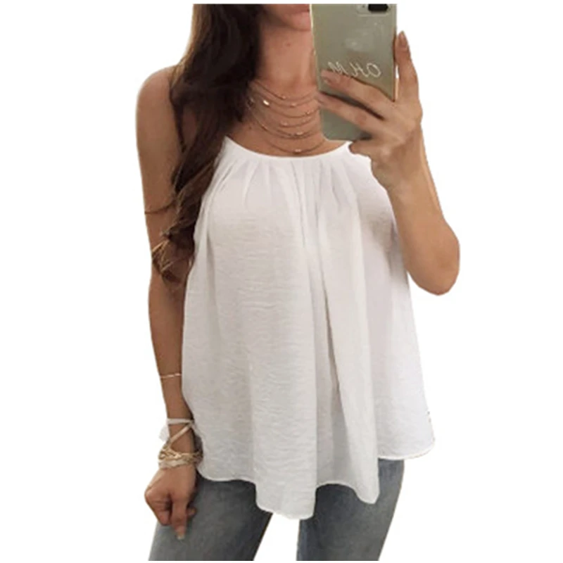 Strap Stitching Fold Multicolor Chiffon Vest Loose Sexy Small Strap Solid Color White Gray Green Black 6XL Camis tank top