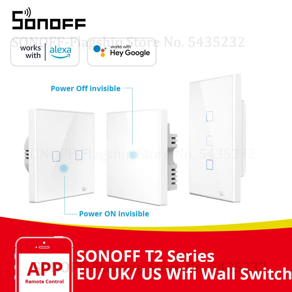 Itead SONOFF T2 EU/UK/US Wifi Wall Touch Light Switch Luxury Glass Panel Wireless Electrical Switches 433 RF Contol | Электроника