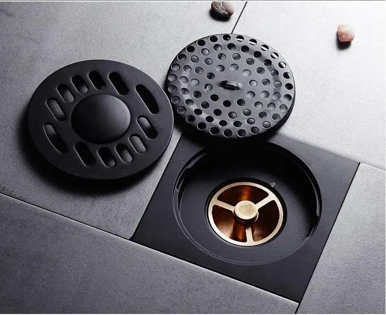 Shower Drains Square Bath Drains Strainer Hair Antique Brass Black Bathroom Floor Drain Waste Grate Drain