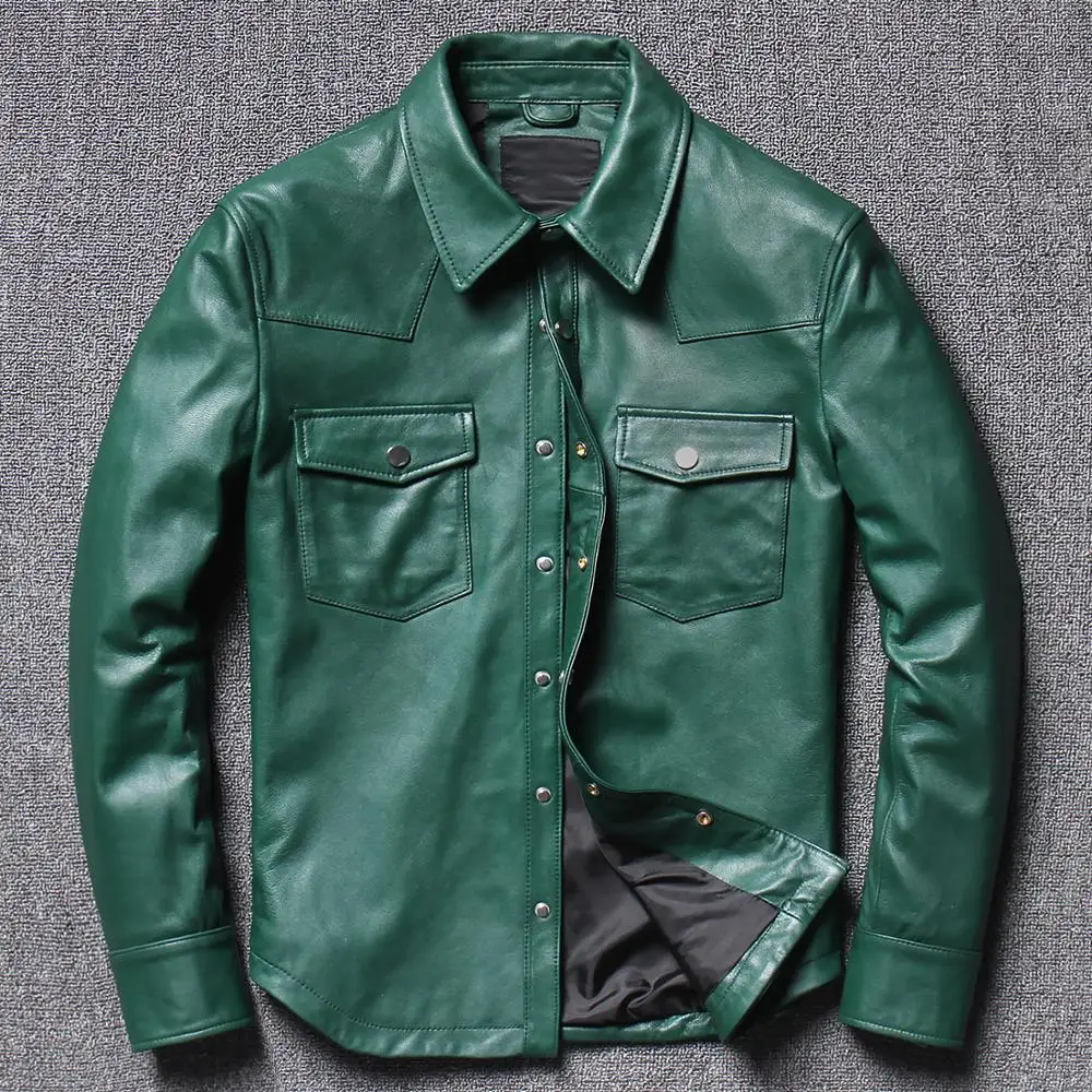 CC Shop soft tanned sheepskin jacket fashion slim leather shirts mens classic leather clothes men leather jacket