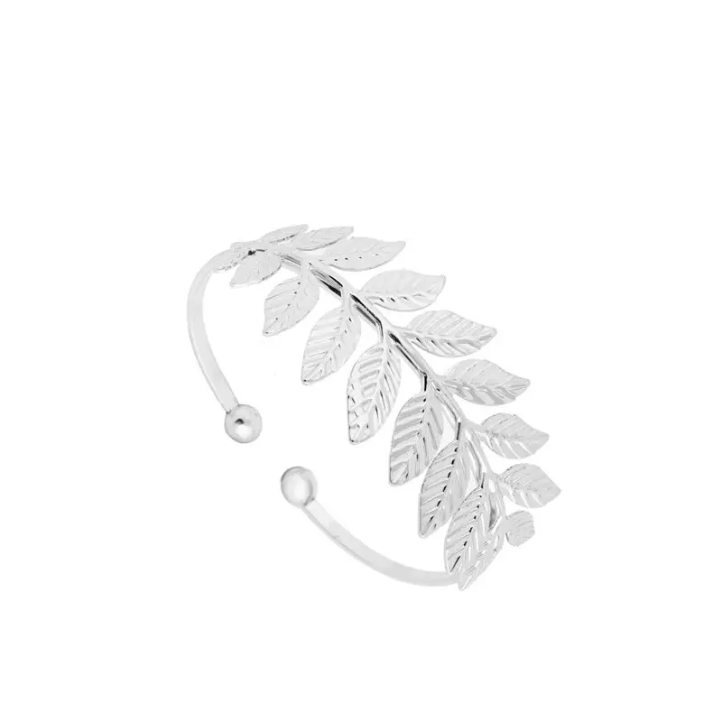 Hfarich Элегантный Открытый браслет Pulseiras панк листья манжеты браслеты для женщин ювелирные изделия для девушек Mujer Pulseira женские подарки - Окраска металла: sliver bangle