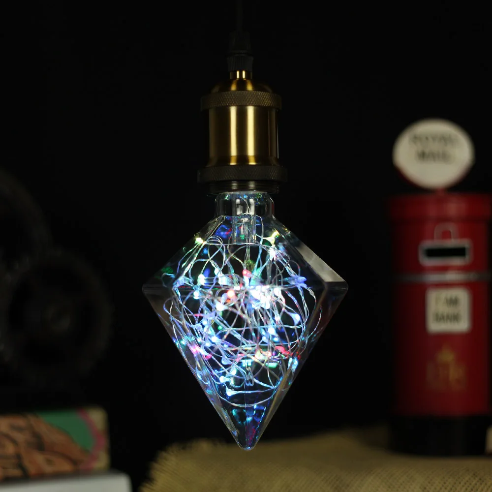 Острый стеклянный драгоценный камень моделирование медная лампа RGB специальная форма цветной фонарик светодиодный свинец декоративные огни AC85-265V E27