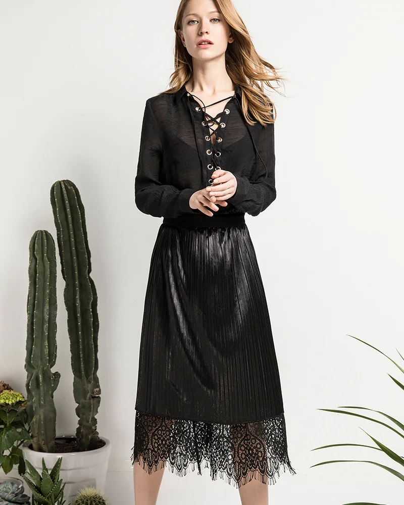 Новые летние Стиль кружевная юбка Дамский-Стиль Slim Fit Реверсивный Longuette трапециевидные юбки