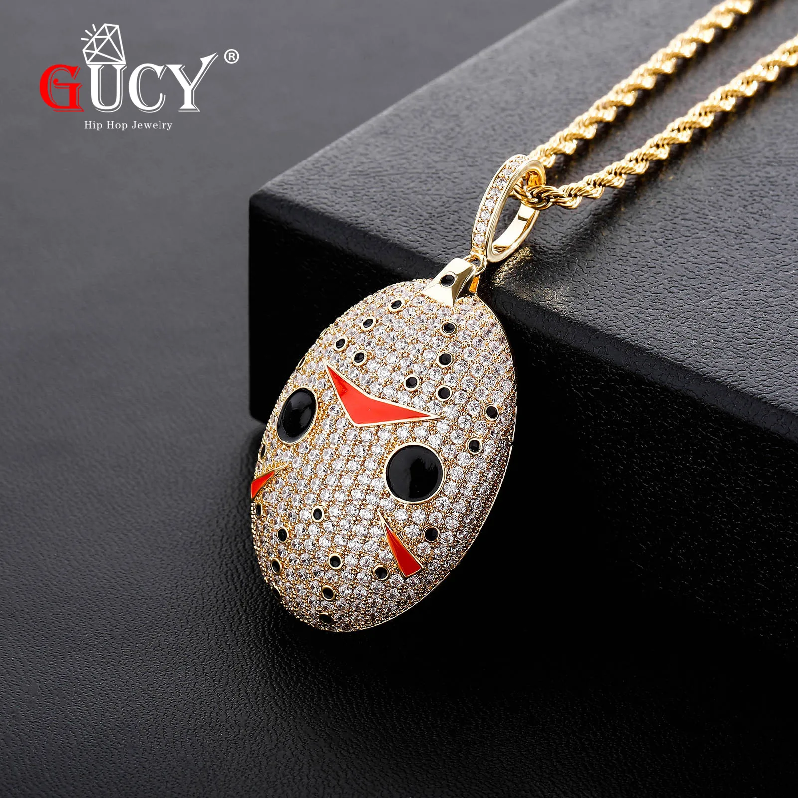 GUCY Bing Pendant Necklace Hip Hop Gold Color Iced Out Cubic Zircon Necklaces With Tennis Chain Men's Jewelry Gift Party | Украшения и