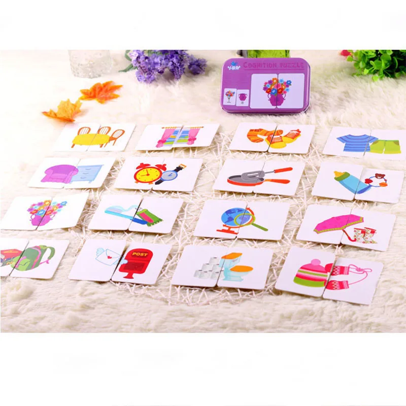 Kids Montessori Wooden Puzzle Toys Animal Graph Match Card Game Early Educational Materials Double-sided Puzzle Toy For Children 8