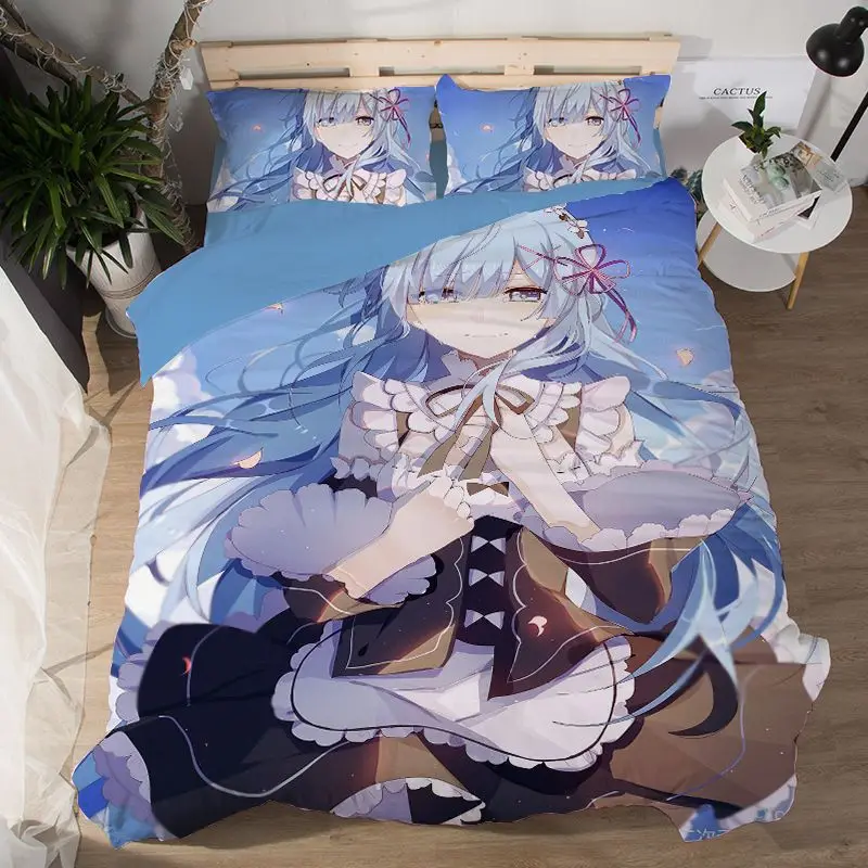 

Rem Ram 3D Cartoon Anime Print Bedding Set Duvet Covers Pillowcases One Piece Comforter Bedding Sets Bedclothes Bed Linen 20