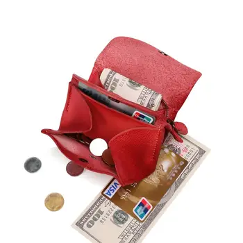 

Men Women Solid Color Coin Purse Vegetable Tanned Leather Retro Handmade Small Wallet Multi-function Storage Bag Coin Bags