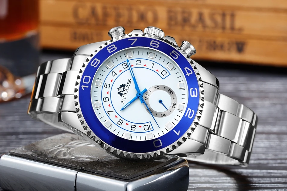 Bracelet mécanique à remontage automatique en acier inoxydable, décontracté, jaune, or, argent, bleu, lunette pour hommes d'affaires_voghion.com