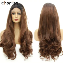 24 дюйма синтетические кружева парик длинные волнистые Синтетические волосы на кружеве парики для Для женщин с бесклеевой полный конец средняя часть термостойкие волосы Косплэй парик
