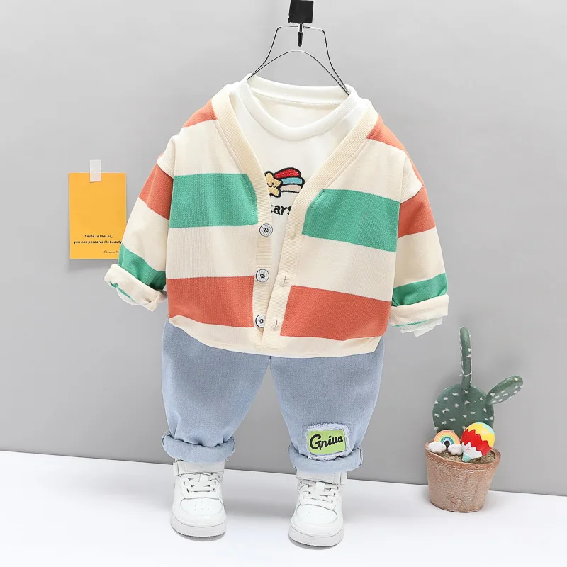 

Baby Children Clothes Suit Spring Boys Girls Striped Cardigan Coat+T Shirt+Pants 3Pc/sets Kids Toddler Fashion Cotton Tracksuits