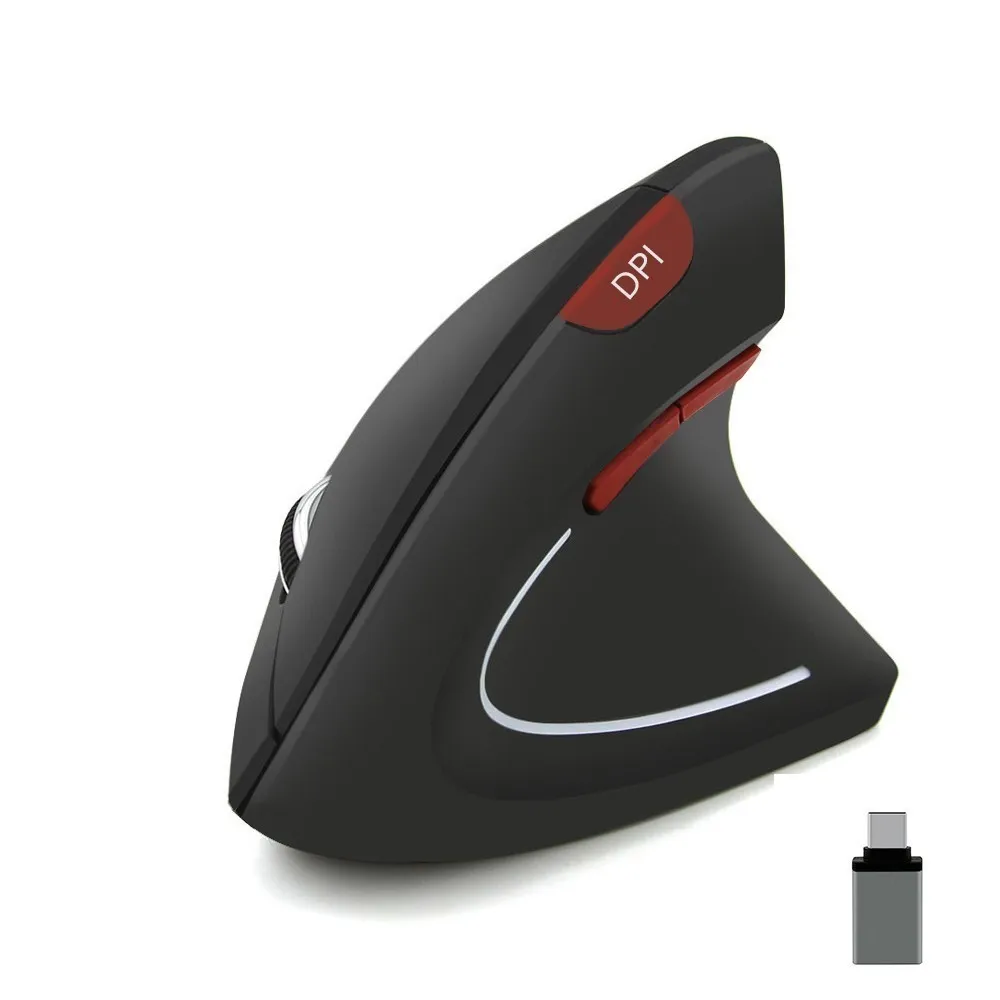 CHYI, вертикальная, беспроводная, эргономичная компьютерная мышь, красная, 1600 dpi, кнопка, оптическая, 6D, геймер, Mause, светодиодный, с подсветкой, Usb, игровая мышь для ноутбука - Цвет: mouse with adapter