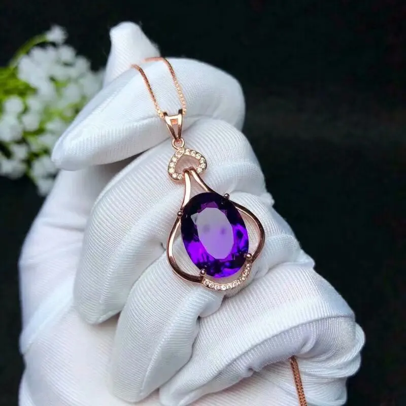 

Подвески SHILOVEM из серебра 925 пробы с пьезоэлектрическим аметистом, отправка ожерелья, Классическая оптовая продажа, изящный женский новый подарок 12*16 мм BZ121601AGZ