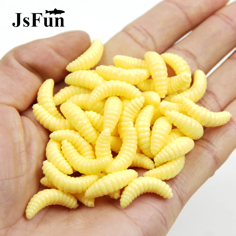 50Pcs/lot 2cm Soft Fishing Lure Bread Worm Bait Smell Grub Lifelike Maggot Fake 4 Colors YE88 | Спорт и развлечения