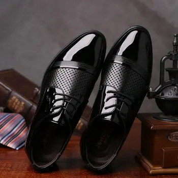 

Summer Men's British Pointed Toe Dress Shoes Casual Business Hollow Breathable Leather Shoes Men EB-11
