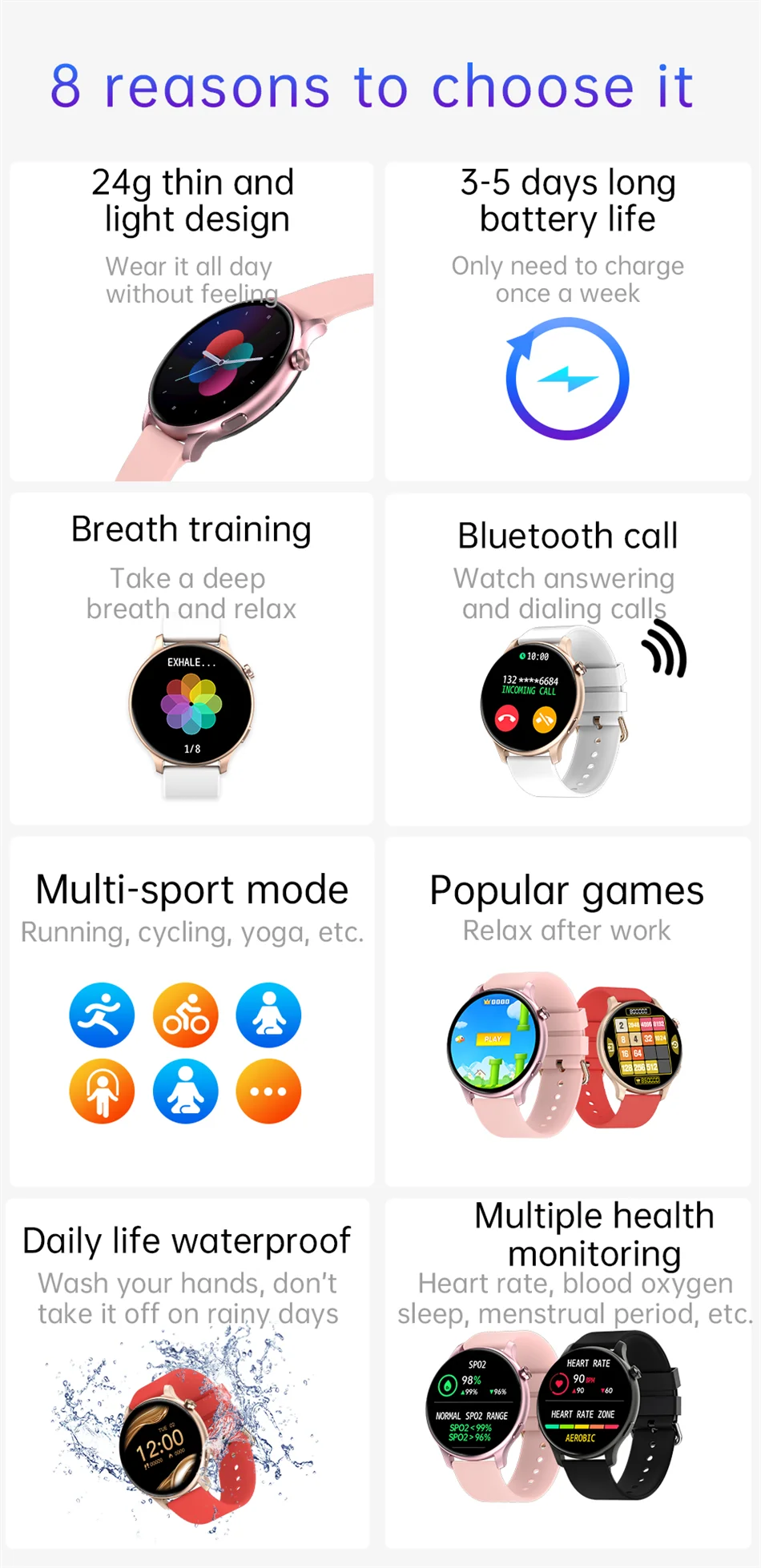 2022 New Bluetooth call Smart Watch Women Men Dynamic dial Information Remind Sports Multifunctional Waterproof Smartwatch+Box