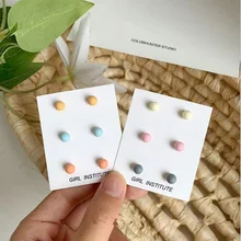 Женский красочный круглый шар, маленькие сережки, набор, модные маленькие ювелирные изделия для девочек, 3 пары, наборы с сережками-гвоздиками, дамские мини-ювелирные изделия, подарок