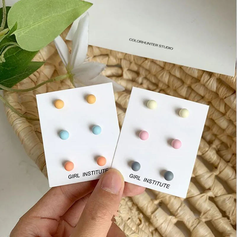 

Women Colourful Round Ball Mini Earrings Set Fashion Girl Small Jewelry 3-pairs Stud Earring Sets Lady Mini Jewelry Gift