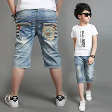 Летняя одежда; стиль; джинсовые брюки для мальчиков; джинсы в Корейском стиле для больших мальчиков; детская одежда; ковбойские шорты