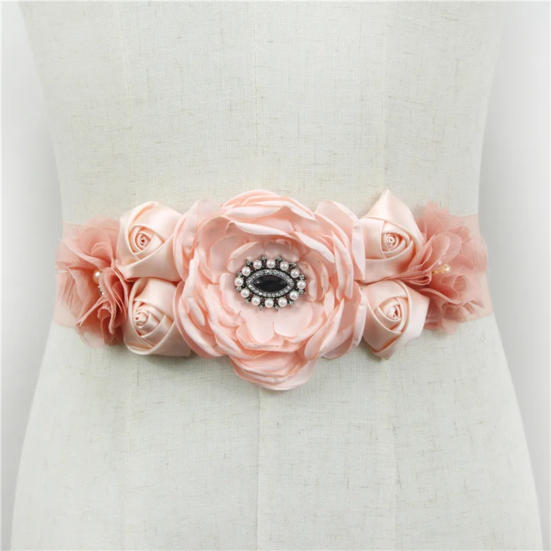 Pink Burgundy White Flower Belts For Women Girl Flower Style Bridal Prom Dress Accessories Bridesmaid Sash Floral Belt Waistband