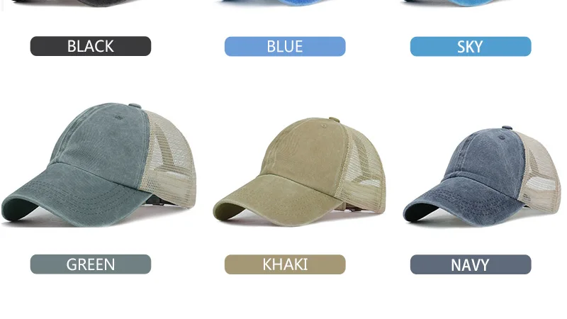Модная ретро летняя сетчатая демисезонная бейсболка Snapback для женщин и мужчин промытый хлопок Регулируемый головной убор Дальнобойщик винтажные спортивные оттенки
