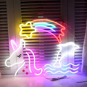 

Unicorn Star Xmas Tree Acrylic Backplane Neon LED Night Light Art Wall Decorative Lamp Store Coffee shop Hotel Atmosphere Home