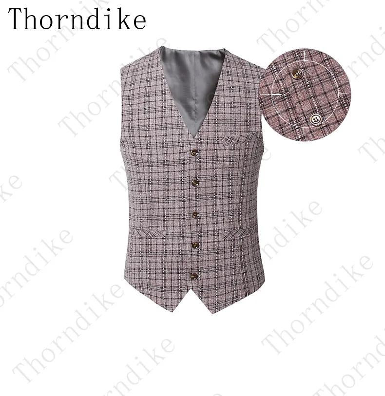 Thorndike, новинка, мужские клетчатые костюмы из 3 предметов, деловой смокинг с отворотом, Женихи для свадьбы(Блейзер+ жилет+ брюки