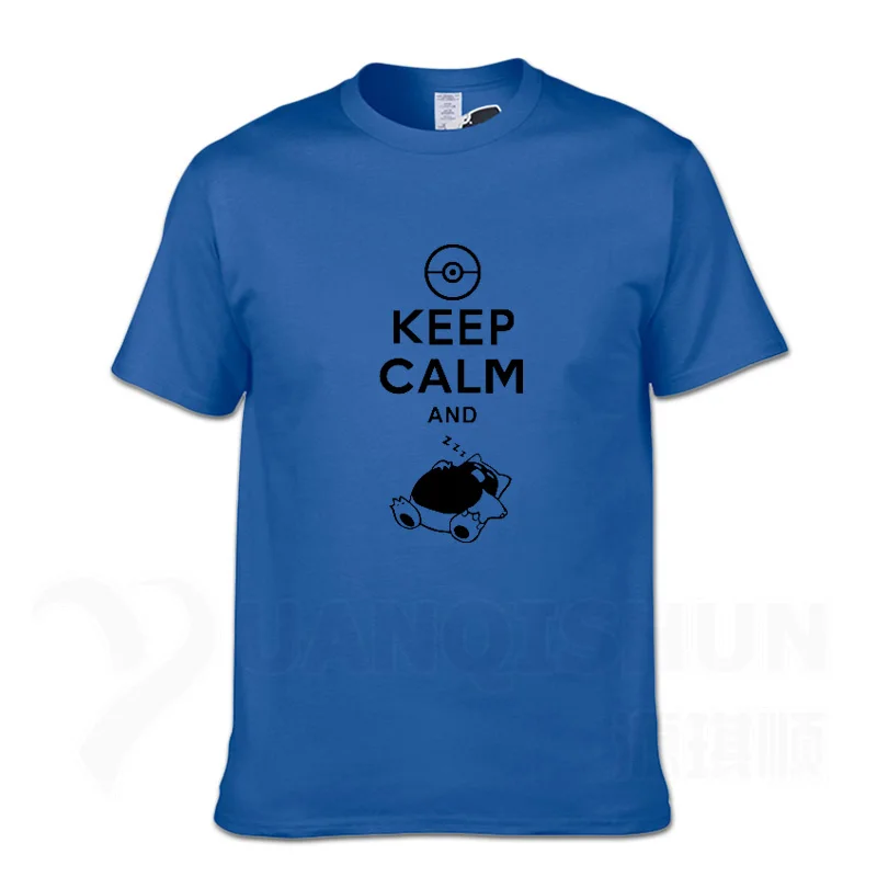 Blue 2 С надписью «Keep Calm And вести Snorlax сна Pokemon футболки 16 Цвета Для мужчин из хлопка с круглой горловиной, Повседневное Графический короткий рукав Костюмы - Цвет: Blue 2