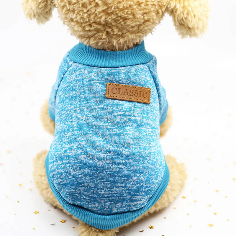 Классическая теплая одежда с принтом в виде собак Щенок Одежда для домашних животных, котов; свитер; куртка для мальчиков; зимнее пальто; модная мягкая для маленьких собак чихуахуа XS-2XL - Цвет: Light blue