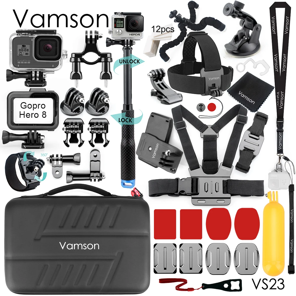 Vamson для GoPro Hero 8 черный Водонепроницаемый чехол для экшн-камеры Vlog аксессуары для GoPro 8 черный монопод для камеры крепление VS23 - Цвет: VS23C