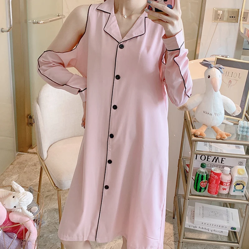 

Pajamas Women Spring Autumn Ice Silk Long-sleeve Sexy Strapless Nightdress Chiffon White Summer Thin Home Service Womens Pajamas