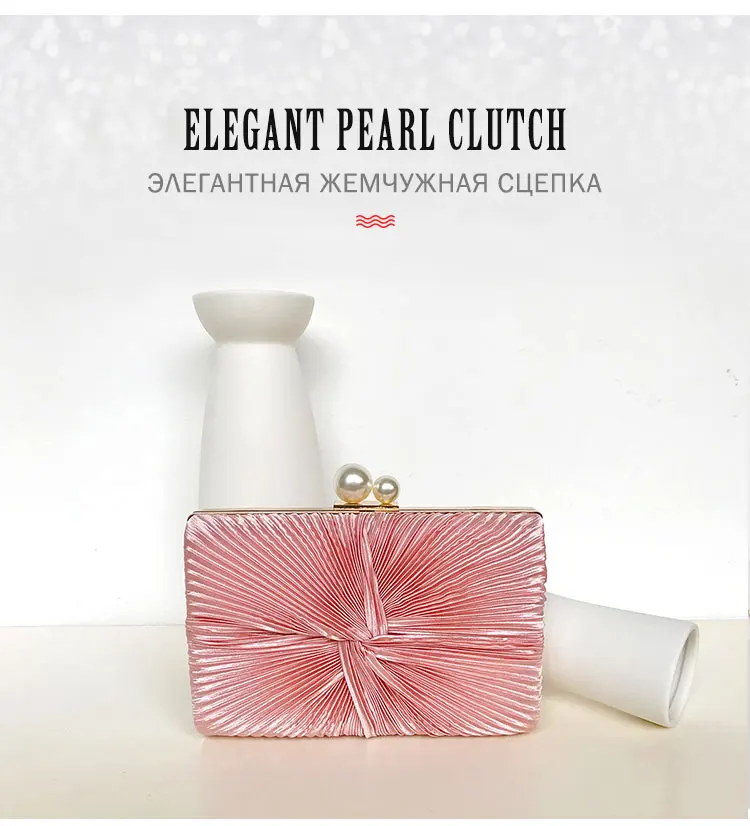 Women Pink Clutch Purse Fashion Fold Evening Bag Elegant Lady Chain Shoulder Bag For Party Banquet ZD1389