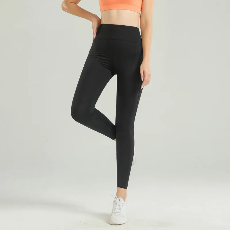 Штаны для фитнеса с высокой талией, женские эластичные обтягивающие спортивные штаны для бега, Осенние быстросохнущие персиковые штаны для занятий йогой, бегунов, тренировочных леггинсов - Цвет: Черный