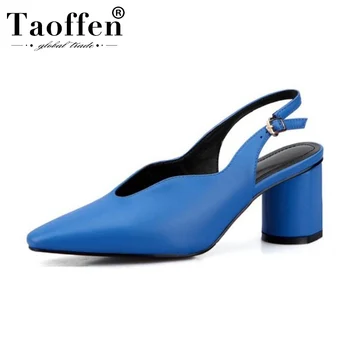 

Taoffen 2020 New Arrival Women Sandals Real Leather Pointed Toe Slip On Fashion Summer Shoes Woman Spring Party Size 33-43