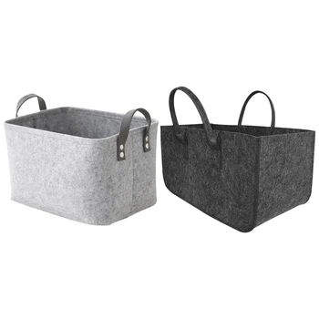 

2 Pcs Foldable Laundry Basket Felt Toy Book Storage Basket Dirty Clothes Toys Holder Container Desktop Organizer