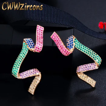 

CWWZircons Brand Geometric Silk Shape Multi Color Cubic Zirconia Long Big Luxury Designer Earrings for Women Chic Jewelry CZ772
