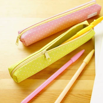 

Kawaii Dot Fashio Small Fresh Canvas Zipper Pencil Cases n for Women School Supplie Stationery Bag