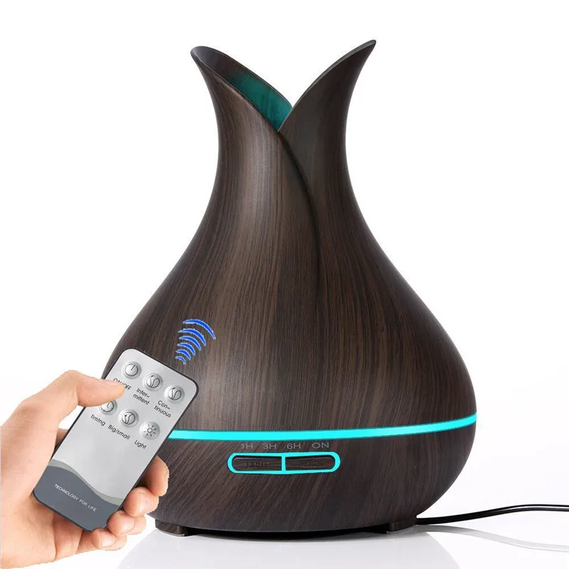 

400ml Ultrasonic Electric Air Humidifier Aroma Oil Diffuser Wood Grain remote control 7 colors LED Lights cool mist maker