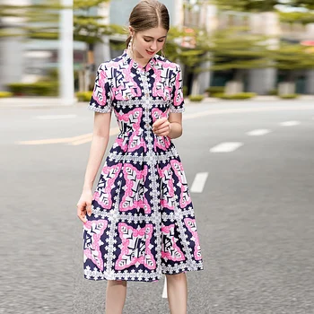 

2020 Spring Summer New Women'S High Quality Fashion Office Party Casual Beach Vintage Print Elegant Chic Boho Slim Chiffon Dress