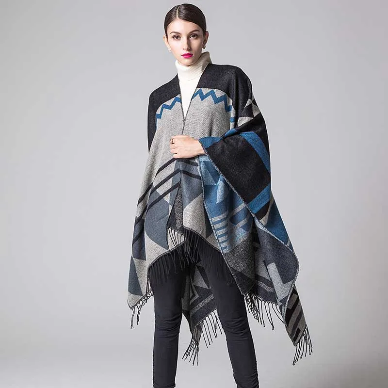 Boho шаль с цветочным рисунком Осень Зима Женское пончо платки для путешествий женские Искусственные кашемировые накидки Национальный пашмины и утеплённый плащ