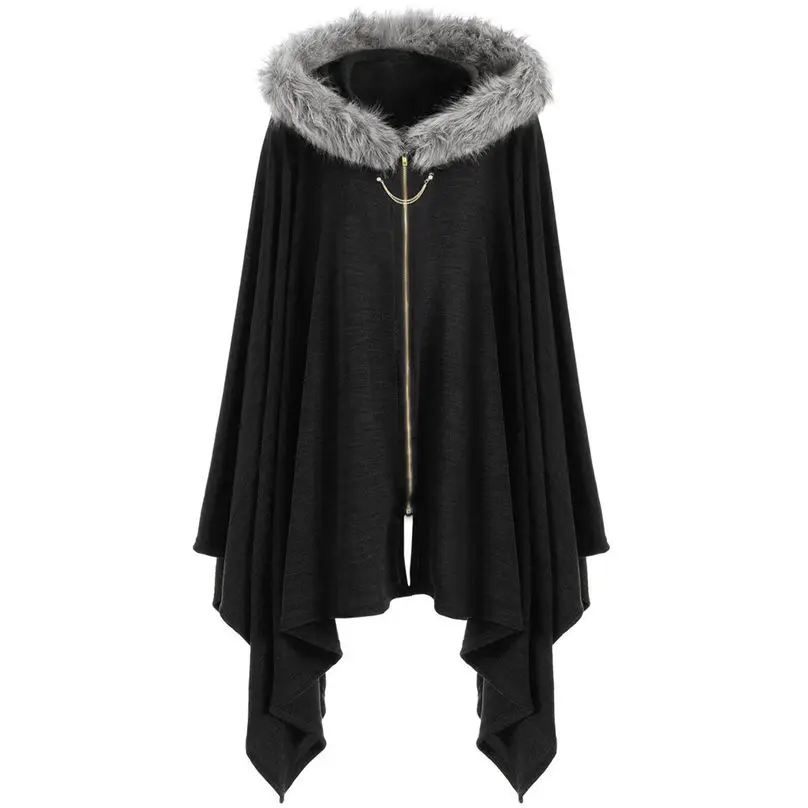 New Fashion Women Cloak Coat Winter Keep Warm Plus Size Bat Sleeve Hooded Plush Hat Zipper Holiday Party Cape Coat 4O24 (4)