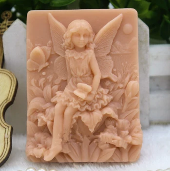 

Flower Angel Girl Rectangle Silicone Soap Mold 3D Fondant Baking Mould Handmade Soap Flowers Bathroom Kitchen Supplies