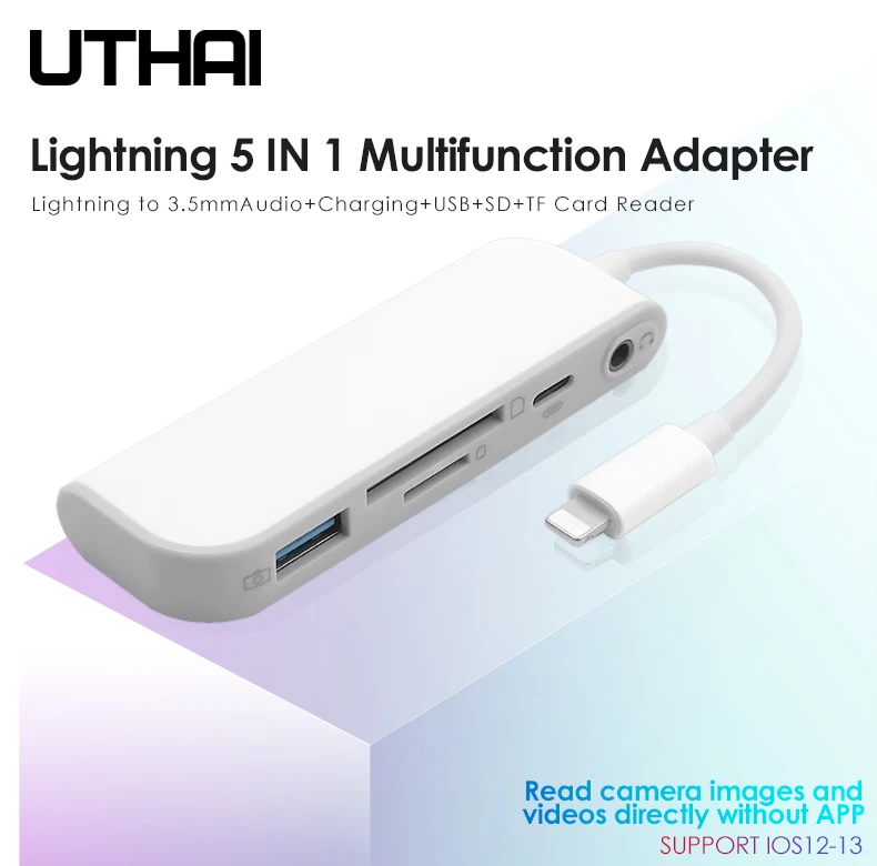 UTHAI D16 адаптер Lightning для SD TF устройство для чтения карт памяти для Iphone X XR XS MAX PLUS 3,5 мм аудио USB для камеры все в 1 конвертер