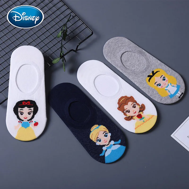 Disney/1 пара; короткие носки для девочек с силиконовой полоской; невидимые тонкие хлопковые носки Принцессы Диснея с закрытым носком