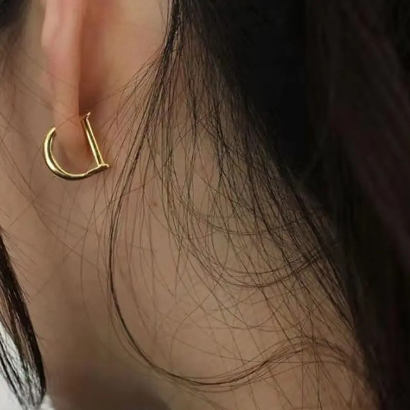 

Dainty Initial Hoop Earrings Letter D Alphabet Huggie Hoops 14K Gold Plated