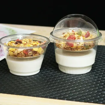 

100pcs High quality 7oz 8oz 9oz disposable yogurt cup double layer dessert snack cold drink pudding jelly plastic cups with lids