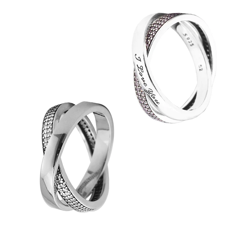 

2 Styles I Love You Promise Women Rings Paved Zircon Crystal 925 Sterling Silver Jewelry Charm Rings for Women Wedding Propose