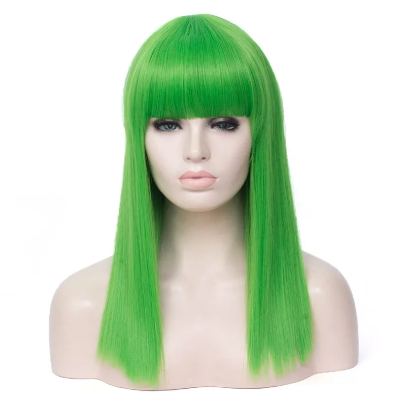 Длинные прямые парики синтетический зеленый цвет женский парик с челкой косплей