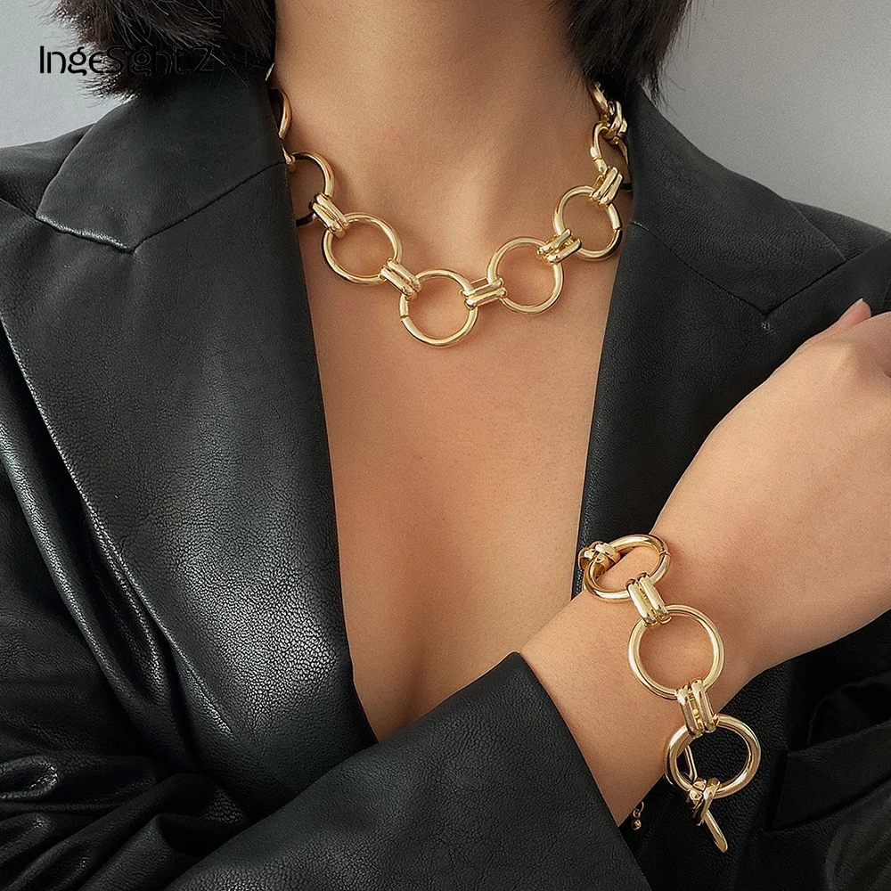 IngeSight.Z панк хип хоп панцирное Miami толстое ожерелье браслет Набор Винтажный